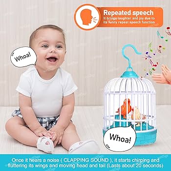TALKBACK MUSICAL LIGHT BIRD CAGE WITH 2 BIRDS BEAUTIFUL TOY